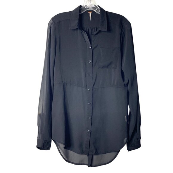 Free People Best of Both Worlds Black Sheer Long Sleeve Button-Down Blouse XS - Picture 2 of 9